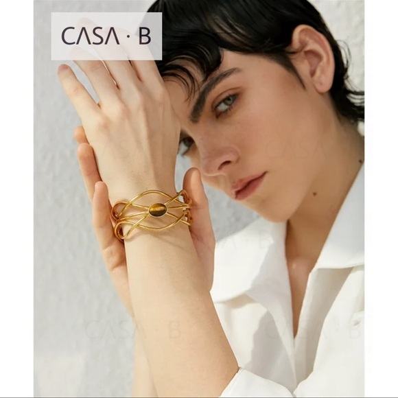 NEW to CASA B💫| 18k Gold-Plated Tiger Stone Cuff Bracelet - Picture 4 of 9